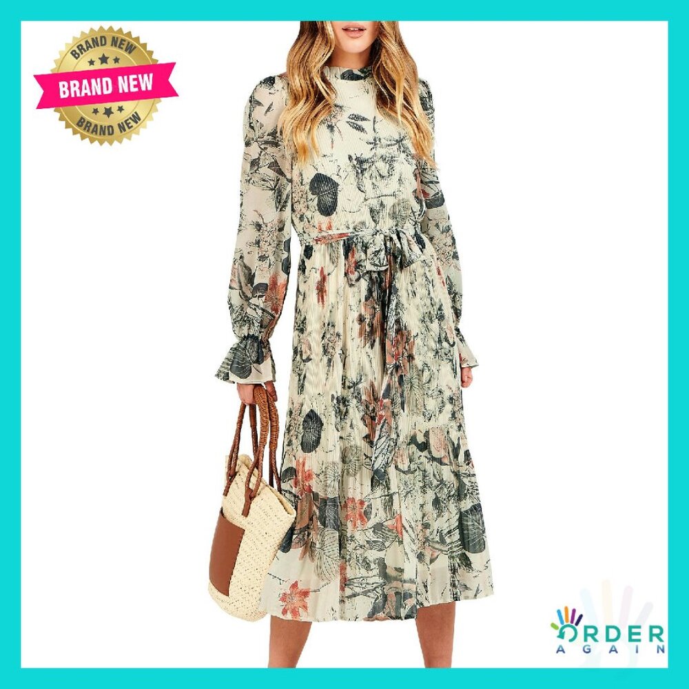 Floral Chiffon Midi Dress Elegant Boho Wedding Guest Party Outfit
